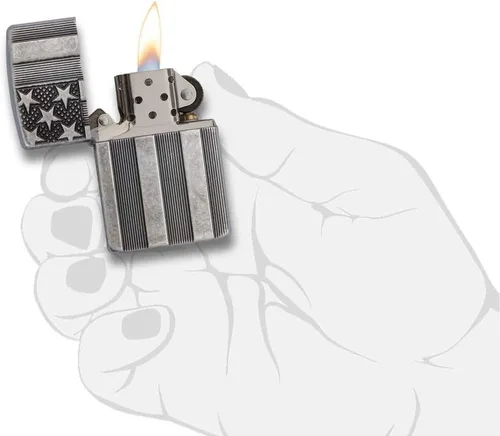 Vista 27 de Zippo encendedores con la bandera de EE. UU.