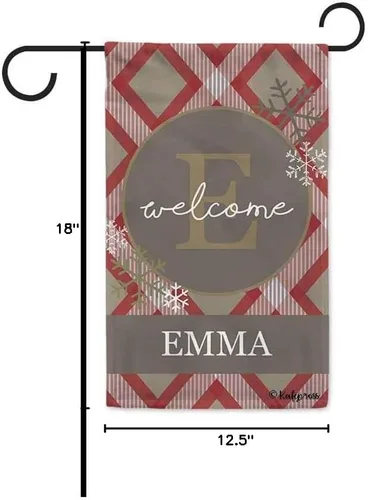 Vista 3 de Welcome Style Initial Garden Flag Snowflake Decor Customized Your Last Name 12.5X18 Inch Print Double Sided