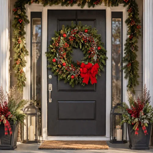 Vista 2 de BANBERRY DESIGNS Púas de Navidad – Plantación de piña con punta de nieve – racimos de bayas rojas y manzanas – Decoración – Artesanía – 9 piezas