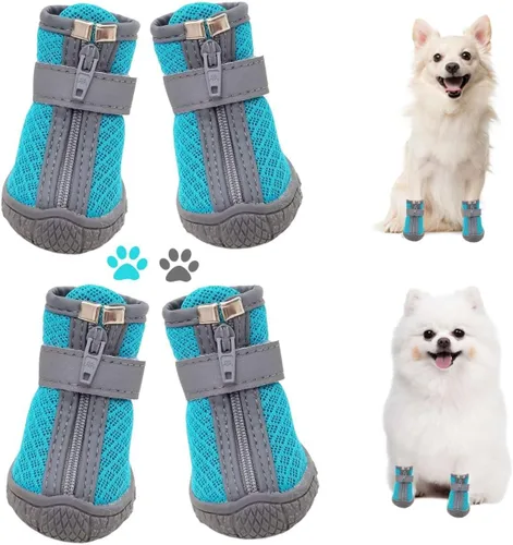 Vista 7 de Zapatos de perro para perros pequeños, botas para perros y protector de patas para el día de nieve de invierno, pavimento caliente de verano