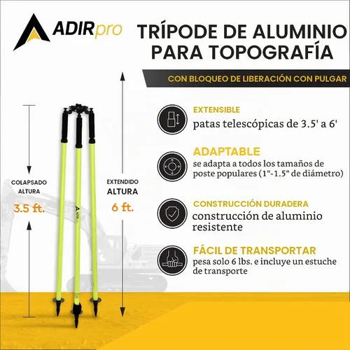Vista 3 de AdirPro Trípode de poste de prisma de aluminio Trípode de poste de rango ajustable con abrazadera de liberación rápida para poste de Verde