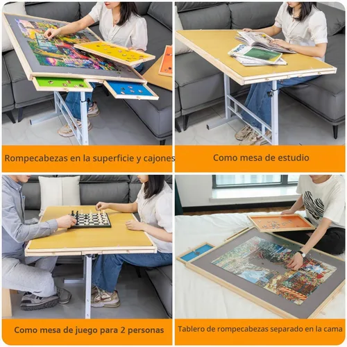 Vista 8 de Mesa de rompecabezas de 1500 piezas con cajones, mesas de rompecabezas ajustables de 35 x 26 pulgadas para adultos y niños Tablero de rompecabezas
