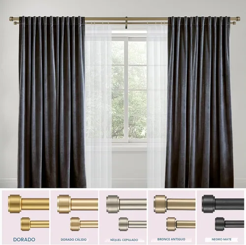 Vista 7 de Barras de cortina dobles con soportes de aluminio y remates, barras de cortina de bronce antiguo para ventanas de 36 a 72 pulgadas, 1 pulgada