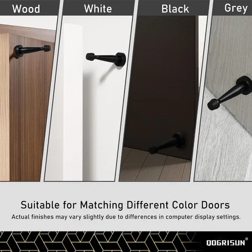 Vista 6 de QOGRISUN 's Topes de puerta negros de latón macizo resistentes, longitud total de 3-1/4 pulgadas de protector de pared decorativo con punta