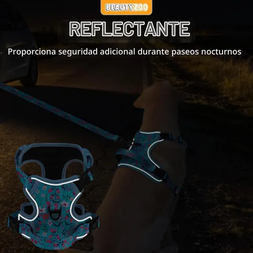 Vista 5 de BEAUTYZOO Arnés para perro sin tirones pequeño, juego de arnés y correa ajustable para perro - Fácil de usar con 3 hebillas/mango de control, arnés