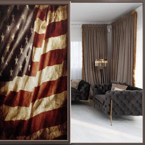 Vista 2 de Película decorativa de privacidad para ventana, diseño rústico antiguo, bandera estadounidense, estática, translúcida, adhesivos para ventanas