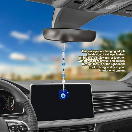 Vista 7 de Adorno colgante de auto de mal de ojo, dijes para espejo retrovisor, adorno turco hecho a mano, adorno colgante de mal de ojo azul de la suerte