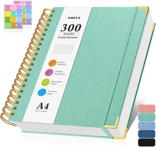 Vista 7 de Cuaderno de papel cuadriculado, cuaderno de cuadrícula en espiral de 8.5" X 11", diario de cuero de tapa dura de 300 páginas, cuaderno de papel