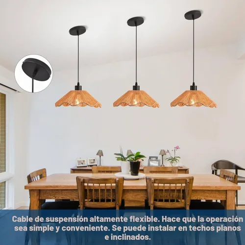 Vista 5 de 3 Pack Brown Woven Pendant Light Fixtures,11.81" Rattan Pendant Lights Farmhouse Basket Light Fixture Adjustable Boho Hanging Lamp for Kitchen