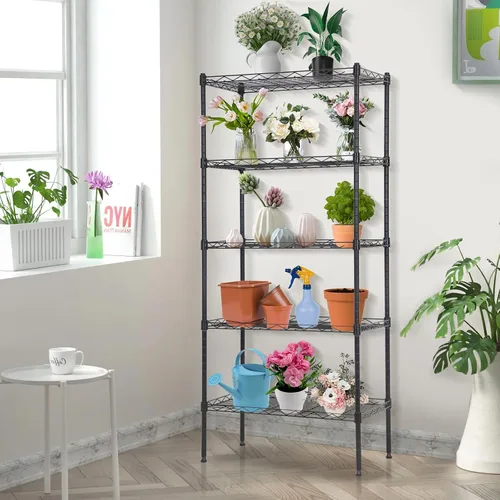 Vista 8 de Estantería de almacenamiento de 5 niveles, estante NSF ajustable en altura, estantes de alambre organizador de acero para lugares pequeños, cocina