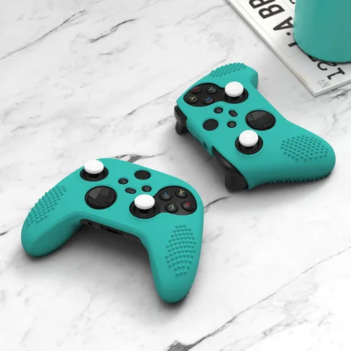 Vista 5 de eXtremeRate PlayVital Aqua Green 3D Studded Edition Anti-slip Silicone Cover Skin for Xbox Series X/S Controller, Soft Rubber Case Protector for
