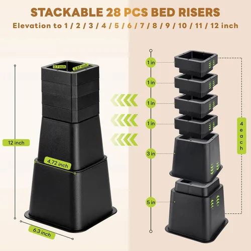 Vista 3 de BTSD-home Elevadores de cama ajustables de 12 pulgadas, resistentes, elevación en alturas de 1,2,3,4,5,6,7,8,9,10,11,12 pulgadas para sillón, sofá