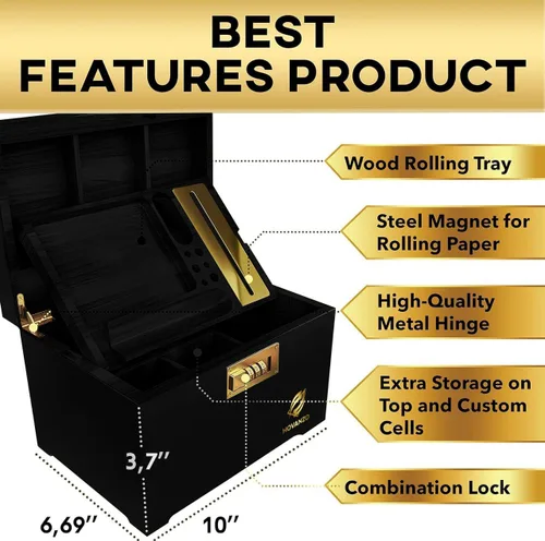 Vista 4 de HOVANZO Caja de almacenamiento grande de bambú premium con bandeja organizadora, caja de madera de almacenamiento y accesorios, caja decorativa