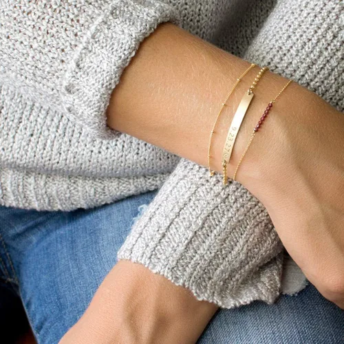Vista 3 de Pulsera delicada para mujer, chapada en oro de 14 quilates, plata de ley, bonita pulsera satélite con cuentas de cadena en capas con dije de moneda