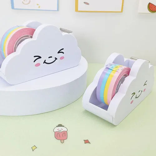 Vista 2 de Toddmomy 2 dispensadores de cinta de nube, dispensador de cinta de escritorio de dibujos animados con cinta arcoíris para niños y adultos