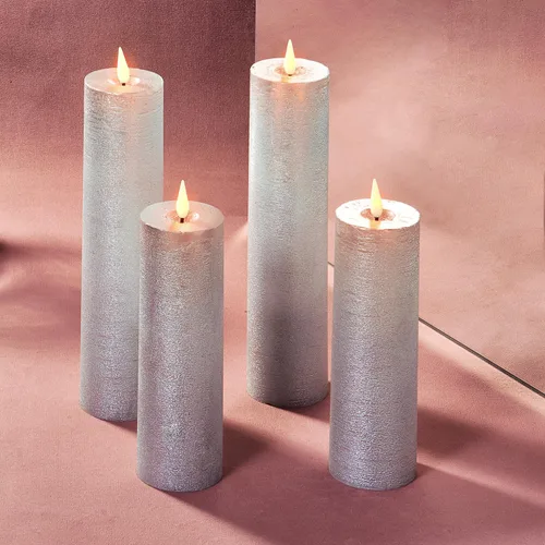 Vista 6 de LampLust Velas parpadeantes sin llama, juego de 4 velas plateadas, funciona con pilas, velas románticas, ideales para decoración de propuestas