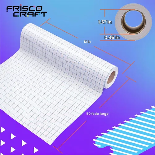 Vista 4 de Frisco Craft AT-65 Cinta de transferencia transparente para vinilo con rejilla de alineación y respaldo de papel - Rollo de larga duración Rejilla