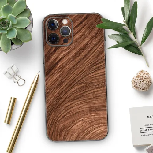 Vista 7 de DesignSkinz Kit de calcomanías de cuerpo completo compatible con iPhone 15 Plus, madera natural de lujo V3