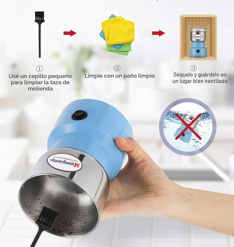 Vista 7 de Moongiantgo Molinillo de café eléctrico, mini molinillo de especias, molinillo rápido de 200 W, 10 segundos, molino de grano seco para especias Azul