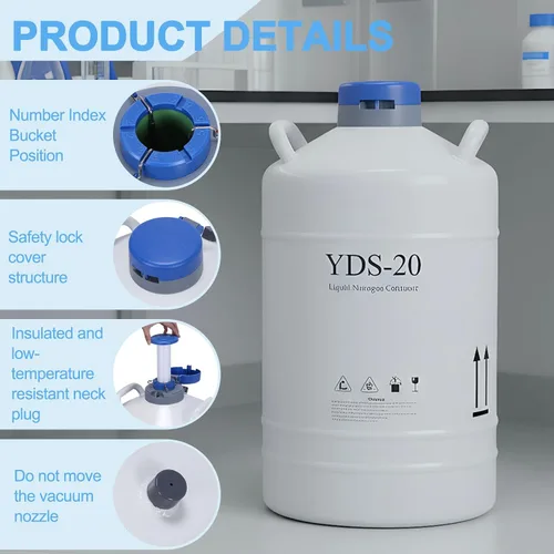 Vista 5 de Tanque de 20L LN2 Dewar criogénico con 3 botes y bolsa de transporte Contenedor de transporte de nitrógeno líquido para la industria de la belleza