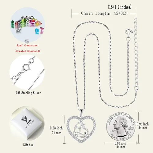 Vista 6 de YL Collar con inicial de plata de ley 925 con colgante de letra de corazón de la A a la Z para mujer