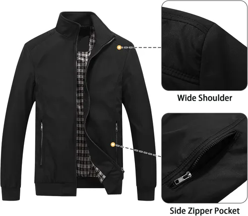 Vista 5 de Lamgool Chaquetas ligeras para hombre, cortavientos, casuales, para primavera, otoño, abrigo activo para exteriores