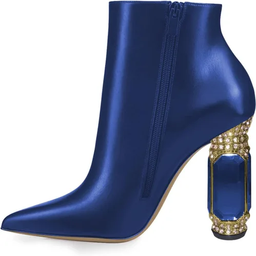 Vista 127 de FSJ Botas de tacón alto con punta puntiaguda para mujer, con tacón alto, con cremallera lateral brillante, estilo casual, para uso diario, zapatos