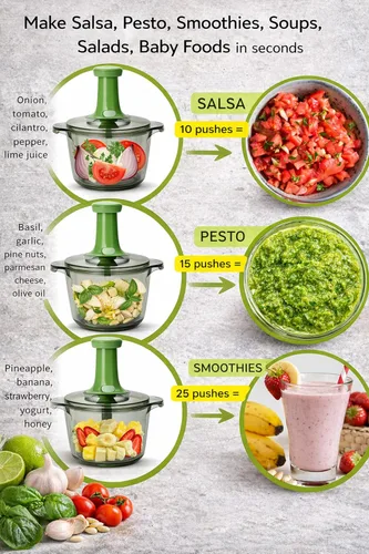 Vista 7 de Brieftons Express – Picadora manual: picadora de mano grande de 8.5 tazas, cortadora de verduras para picar vegetales, frutas, hierbas, picadora