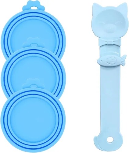 Vista 16 de Cuchara para latas de comida para gatos y 3 tapas de latas, bonitas fundas con forma de pata y abridor para alimentos húmedos, silicona universal