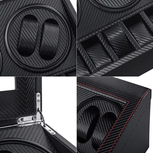 Vista 4 de Enrollador automático de reloj con 4 silenciosas cajas de bobinado de reloj de motor japonés + 6 almohadas flexibles para reloj, funda