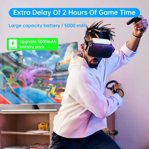 Vista 4 de Battery Pack for Meta Oculus Quest 2 5000mAh Extra 2 Hours Playtime Meta Oculus Quest 2 VR Extended Extra Battery Pack