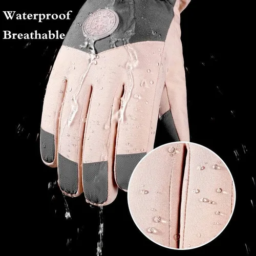 Vista 3 de JJZS Guantes de nieve de esquí de invierno para hombres, mujeres, jóvenes Guantes de calentamiento de manos impermeables para pantalla táctil