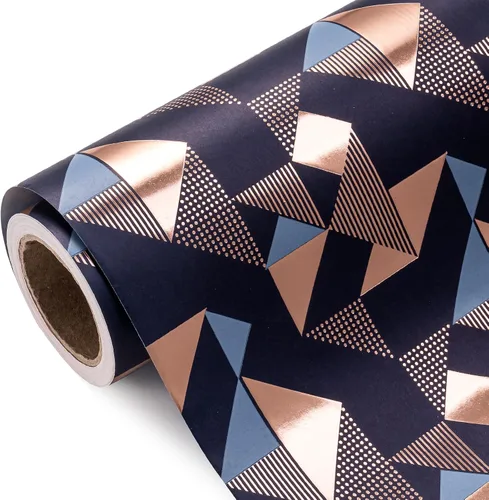 Vista 8 de WRAPAHOLIC Papel de regalo para cumpleaños - Rollo mini - 17 pulgadas x 16.5 pies - Papel de regalo azul dorado con foil brillante de feliz Azul