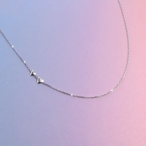 Vista 4 de DAOCHONG Gargantilla de plata esterlina S925 con diseño de corazón de doble amor para siempre, 16+2 pulgadas, Plata esterlina