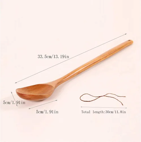 Vista 2 de Cucharas de mezcla de sopa de madera de 13.2 pulgadas, cuchara de cocina de mango largo, utensilios de cocina estilo japonés, 1 unids
