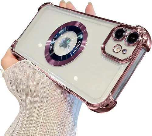 Vista 26 de Funda magnética transparente para iPhone 11, funda de lujo con cuatro esquinas brillantes, protección a prueba de golpes de grado militar
