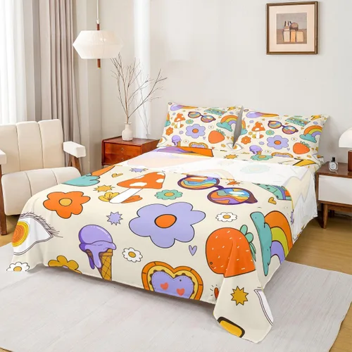 Vista 20 de Erosebridal Groovy - Juego de sábanas para decoración de fiesta para niñas y mujeres, diseño de signo de paz, tamaño individual, sábanas de mariposa