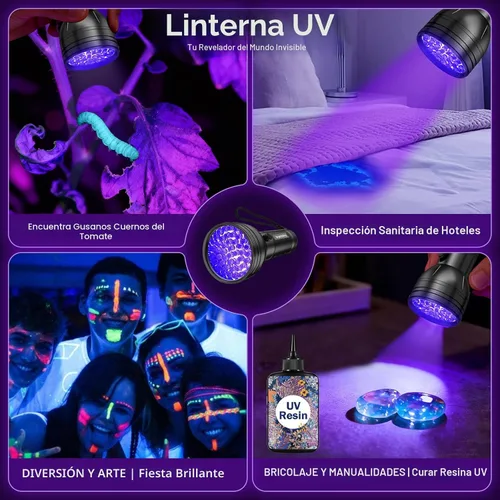 Vista 5 de Linterna de luz negra UV para detección de orina de mascotas Vansky, detector ultravioleta de 51 leds para orina de perro/gato, manchas secas