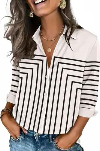 Vista 11 de Zeagoo Camisas con botones para mujer, manga 3/4, cuello en V, blusas con cuello en V, trajes casuales de negocios