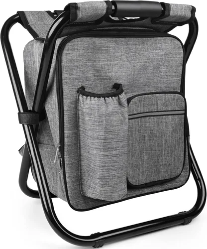 Vista 17 de Kikerike Silla enfriadora de taburetes tipo mochila resistente de 200 libras de carga máxima, portátil, ligera, plegable, para pesca, camping, caza