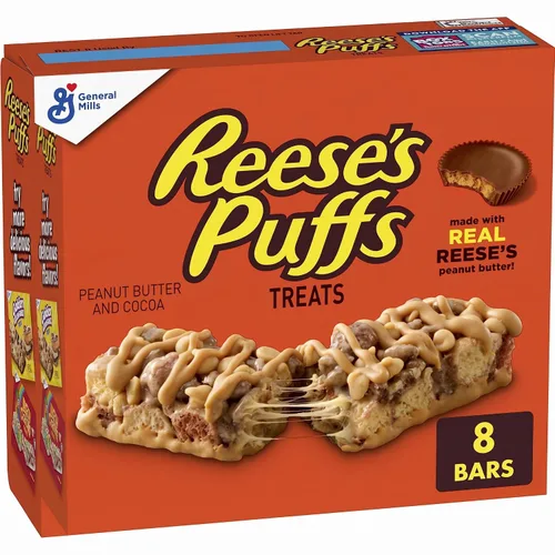 Vista 12 de REESE'S Puffs Barras de Cereales Dulces, Mantequilla de Maní y Cacao, Barras de Aperitivo, 8 Ct, 6.8 oz