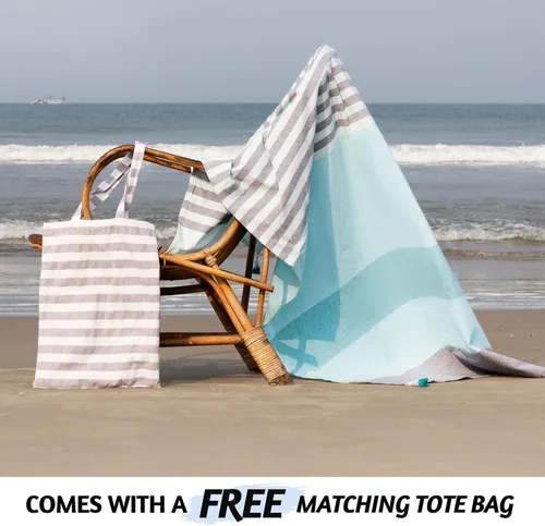 Vista 3 de Folkulture Toalla de playa turca de 40 x 72 pulgadas con bolsa de mano, 100% algodón, lavable a máquina, secado rápido, toallas de playa sin arena