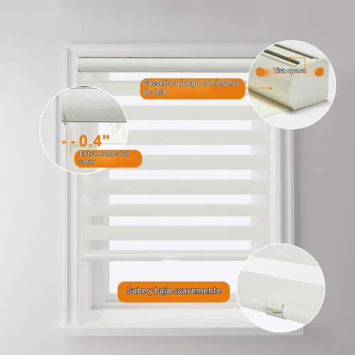 Vista 4 de Persilux - Persianas sin cordón de cebra para ventanas con patrón jacquard, cortinas de doble capa transparentes, cortinas enrollables de filtrado