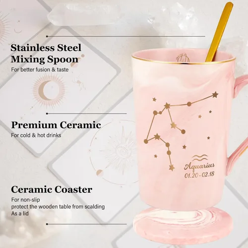 Vista 6 de YHRJWN Regalos de Acuario para Mujeres, Taza de Café de Constelación de Acuario, Regalos de Cumpleaños de Enero y Febrero para Mujeres Amantes