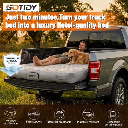 Vista 2 de Colchón de cama de camión de 5.5 a 5.8 pies para camioneta de tamaño completo, carcasa extensible extra resistente y cómoda, colchón de aire