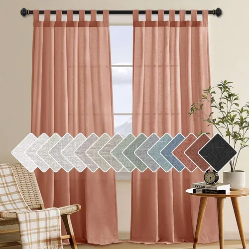 Vista 12 de Cortinas de lino para sala de estar, decoración para el hogar, con pestaña superior, privacidad añadida, ahorro de energía, filtro de luz