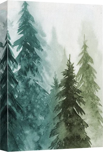 Vista 32 de SIGNWIN Lienzo impreso para pared, diseño de bosque y guardería, cabaña de troncos, invierno, nieve, montaña, bosque, ilustraciones de naturaleza