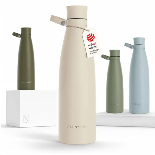 Vista 21 de LARS NYSØM Botella de agua aislada de acero inoxidable de 25 onzas, 34 onzas, frasco térmico aislado para bebidas calientes y frías, botella a Beige