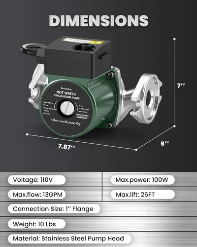 Vista 7 de Bomba de recirculación de agua caliente de 110 V, bomba circuladora de acero inoxidable con bridas NPT de 1 pulgada, control de 3 velocidades