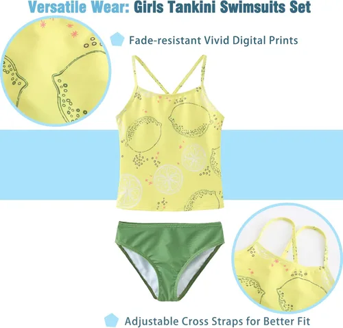 Vista 4 de Conjunto de traje de baño tankini de 3 piezas para niñas de manga larga para playa, de 3 a 16 años